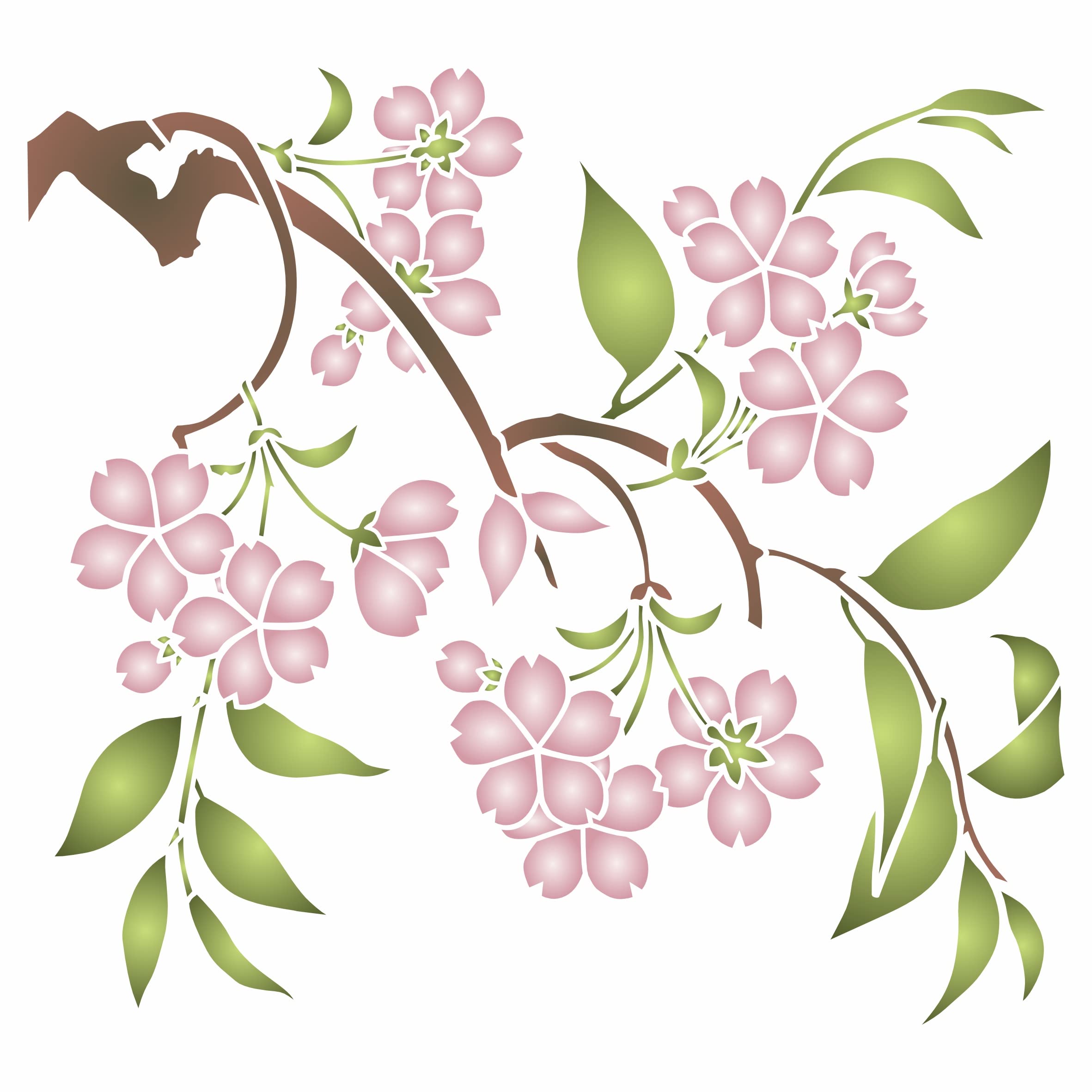 Cherry Blossom Stencil, 25.4 x 24.13 cm (M) - Japanese Cherry Sakura, Asian Oriental Tree Stencils for Painting Template