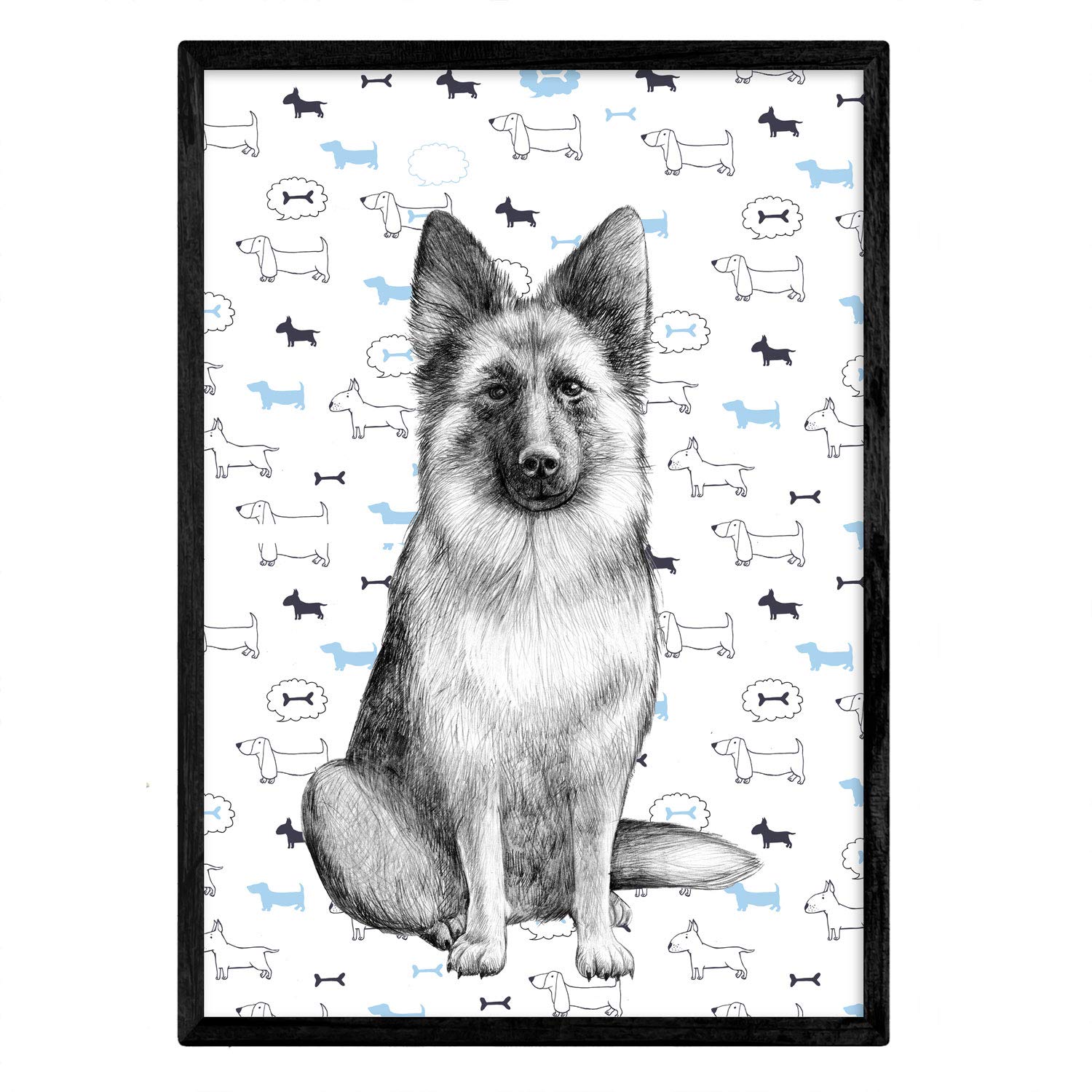 Nacnic German Shepherd Poster print. Decorative foil dogs. A4 size