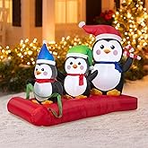 5.1 FT Christmas Inflatables Penguin Family On Sled Scene, Blow up Penguin Decoration Built-in 5 LED, Penguin Sleigh for Christmas Decorations Outdoor Indoor Party Gifts