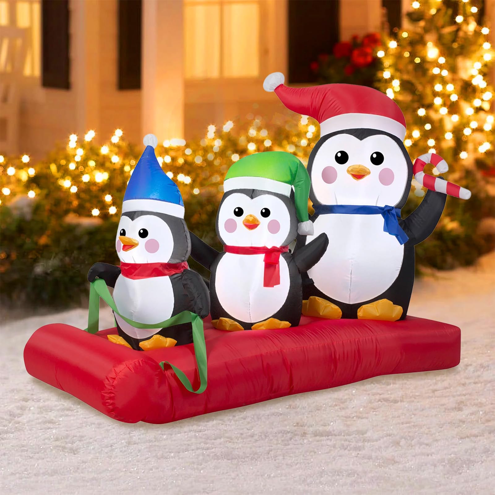 5.1 FT Christmas Inflatables Penguin Family On Sled Scene, Blow up ...