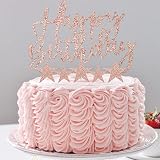 iZoeL Rose Gold Cake Topper 2 Sets Happy Birthday Banner Confetti Balloons view 3