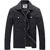 WenVen Men's Casual Canvas Cotton Military Lapel Jacket
