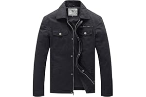 WenVen Men's Casual Canvas Cotton Military Lapel Jacket