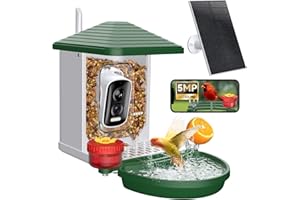 TKENPRO Smart Bird Feeder with Camera 5MP Live Video - 10,000+ Birds Species AI Identification, Solar Powered Bird House, 2-in-1 Bird Bath & Perch, Instant Arrival Alerts, Ideal Gift for BirdLovers