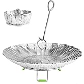 Steamer Basket Stainless Steel Vegetable Basket Metal Handle Folding Silicone Feet Steamer Insert for Cooking Veggies Fish Se