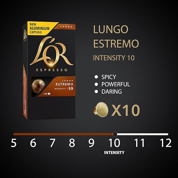 L’OR ESPRESSO CAPSULES, ESTREMO LUNGO, SINGLE-SERVE ALUMINUM COFFEE COMPATIBLE WITH THE L’OR BARISTA SYSTEM & NESPRESSO ORIGINAL MACHINES, 10 COUNT (PACK OF 1)