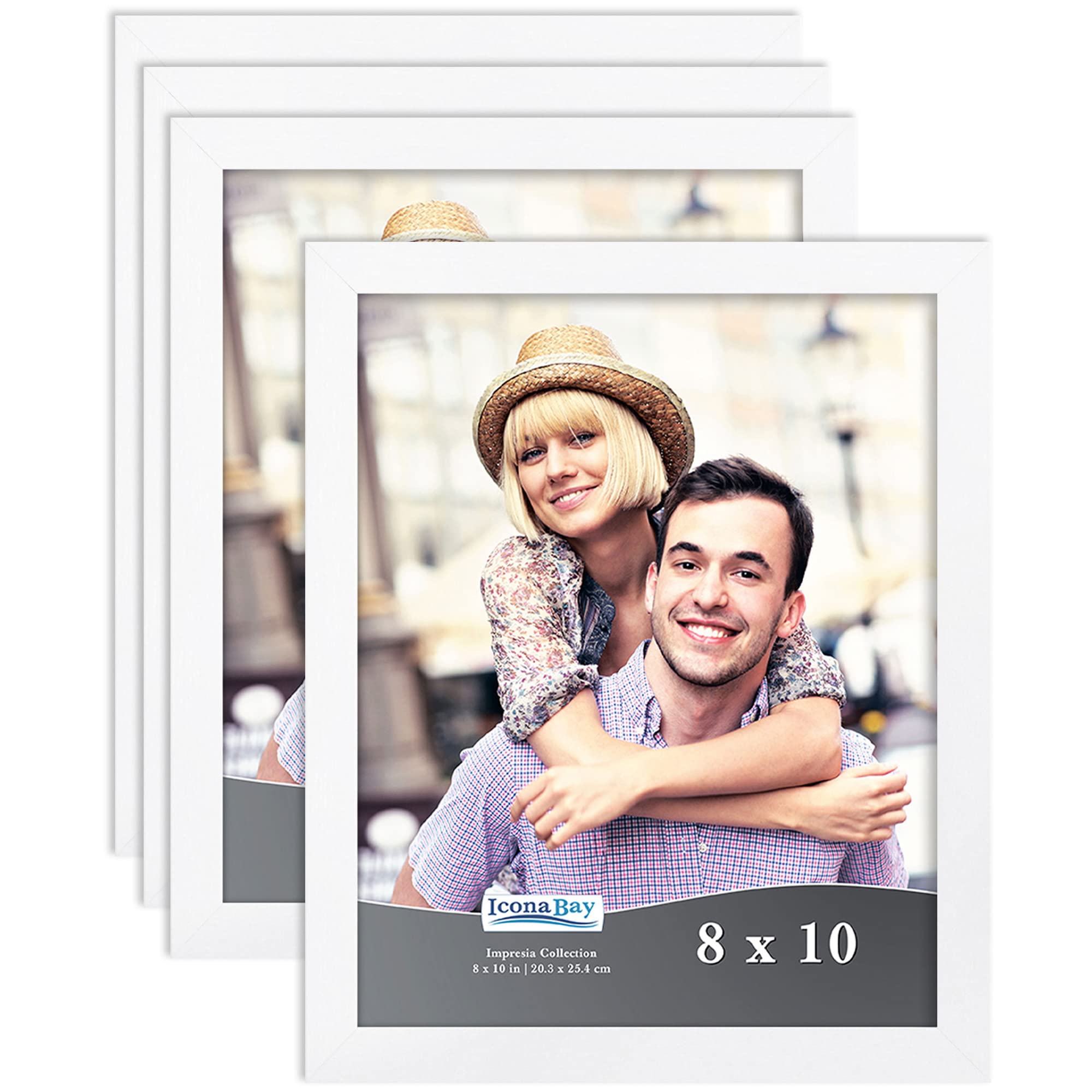 Icona Bay 10x8 (25x20 cm) Picture Frame Set (White, 4 Pack) Simple Modern Design, Table Top Kickstand and Wall Hanging Hooks Included, Impresia Collection