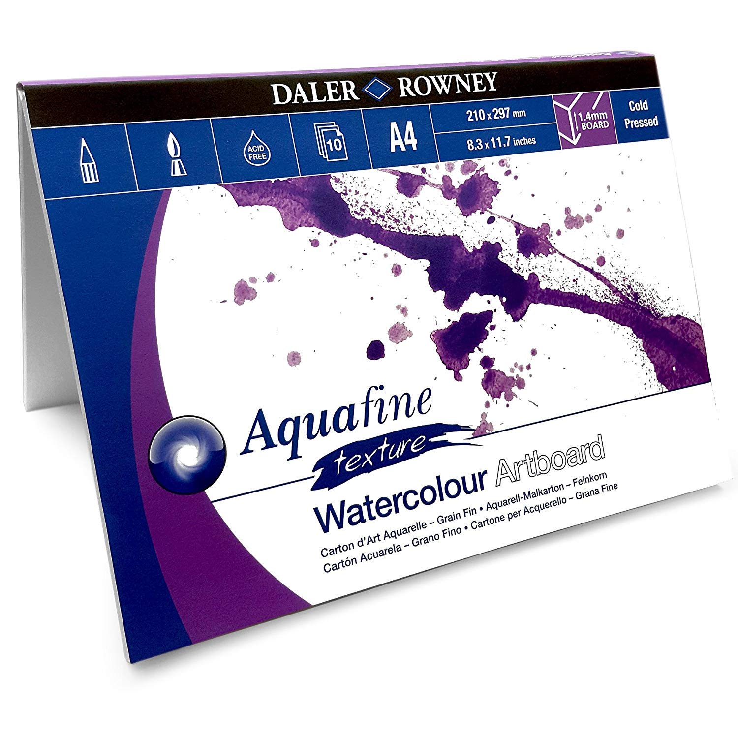Daler Rowney Aquafine Watercolour Painting Art Board Canvas - A4 - Acid Free 10 Sheets - Made in UK