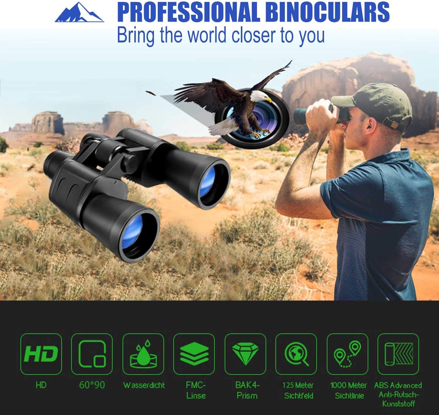 60x90 Binoculars for Adults Waterproof Binoculars for Bird Watching, Professional Binoculars Telescope Gifts Cool Stuff for Men& Women, Travel, Watching Outdoor Sports, Concerts, Sports Events : Camera & Photo