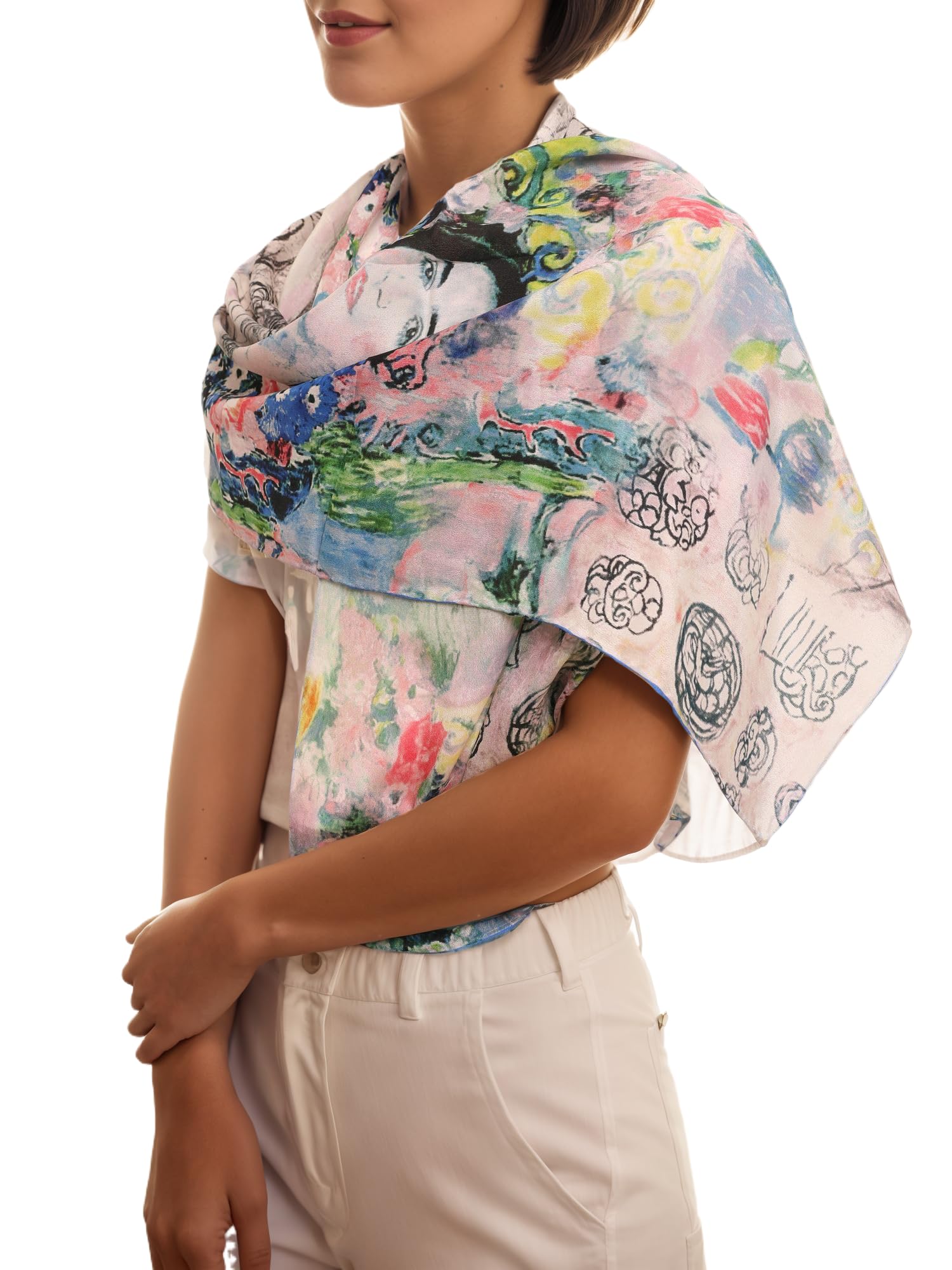 Prettystern Women's long silk scarf Blue Multicoloure Gustav Klimt art nouveau Painting - Portrait of Maria Munk P757