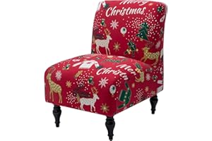 Iauddy Armless Accent Slipper Chair Cover Slipcover,Stretch Spandex Printed Removable Non-Slip Silp Cover for Accent Chair Without Arms Furniture Protector for Living Dining Room(Red,1)