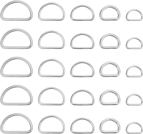 Belle Vous Anillas Metalicas en D Plateadas (Pack de 120) Hebilla Mochila Chapado Níquel Variadas Semi Circular - Enganche Correa sin Soldar Bucle ...