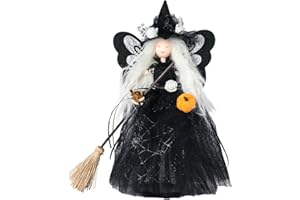 MALOKI Halloween Witch Tree Topper Witches with Hat Mesh Dresses Tree Toppers Nightmare Before Christmas Decorations for Trees Tabletop Ornament Holiday Party Home Decor Indoor
