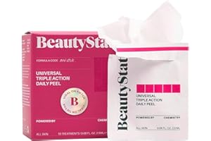 BeautyStat Triple Action One-Step Daily Exfoliating Peel Pad for Uneven Tone, Texture, Fine Lines, Enlarged Pores - Made in the USA - Gentle Exfoliator Pad with AHAs, BHAs, Glucosamine to Brighten