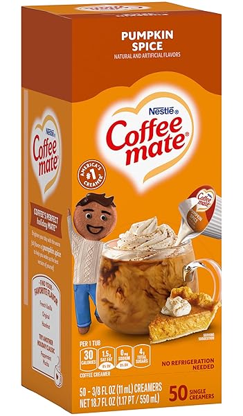 NESTLE,PUMPKIN SPICE, COFFEE-MATE LIQUID COFFEE CREAMER SINGLE SERVING TUBS – SEASONAL FLAVOR, 0.37 FL OZ (PACK OF 50)