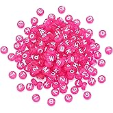 370pcs Transparent Acrylic Alphabet Letter Beads 7mm Flat Round Disc Coin A-Z White Letter Pattern Loose Spacer Beads Charms for DIY Necklace Bracelet Jewelry Making, Magenta