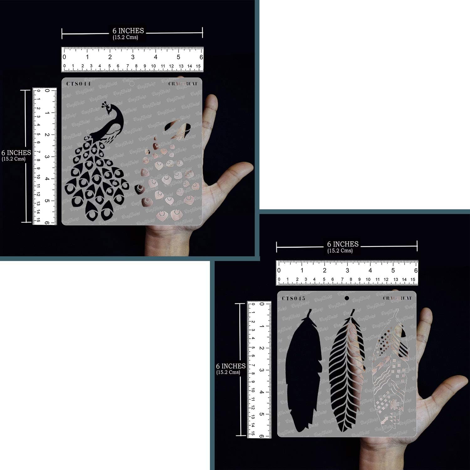 CrafTreat Layering Stencils for Card Making, Peacock and Feathers(2Pcs), Size: 6X6 Inches - Image 4