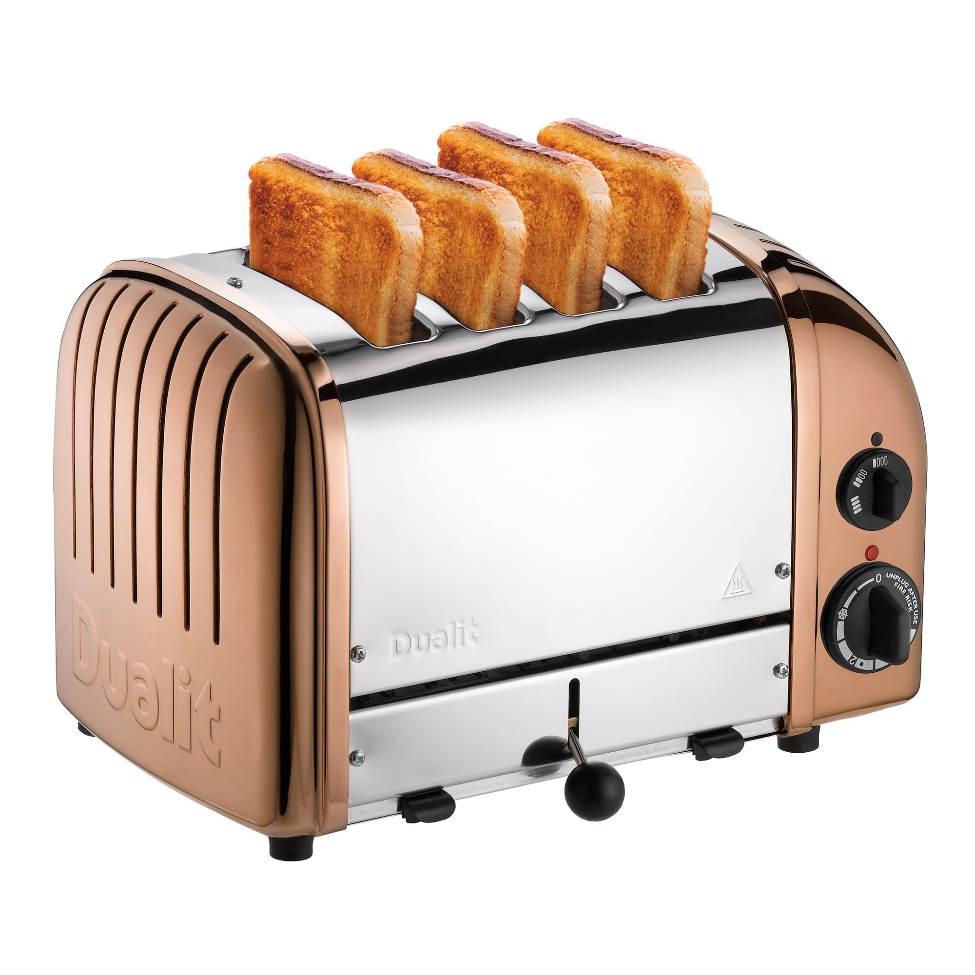 Dualit Classic 4 Slice Vario Toaster - Stainless Steel, Hand Built-In The UK - Replaceable ProHeat elements - Heat Two or Four Slots, Defrost Bread, Mechanical Timer - 47450, Copper