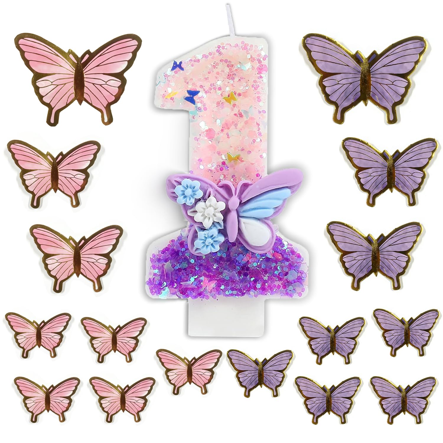 Photo 1 of 1 Number Birthday Candles for Cake, 20PCS Butterfly Decorations for Happy Birthday Cake Toppers, Pink and Purple Birthday Decorations for Party Supplies & Favors