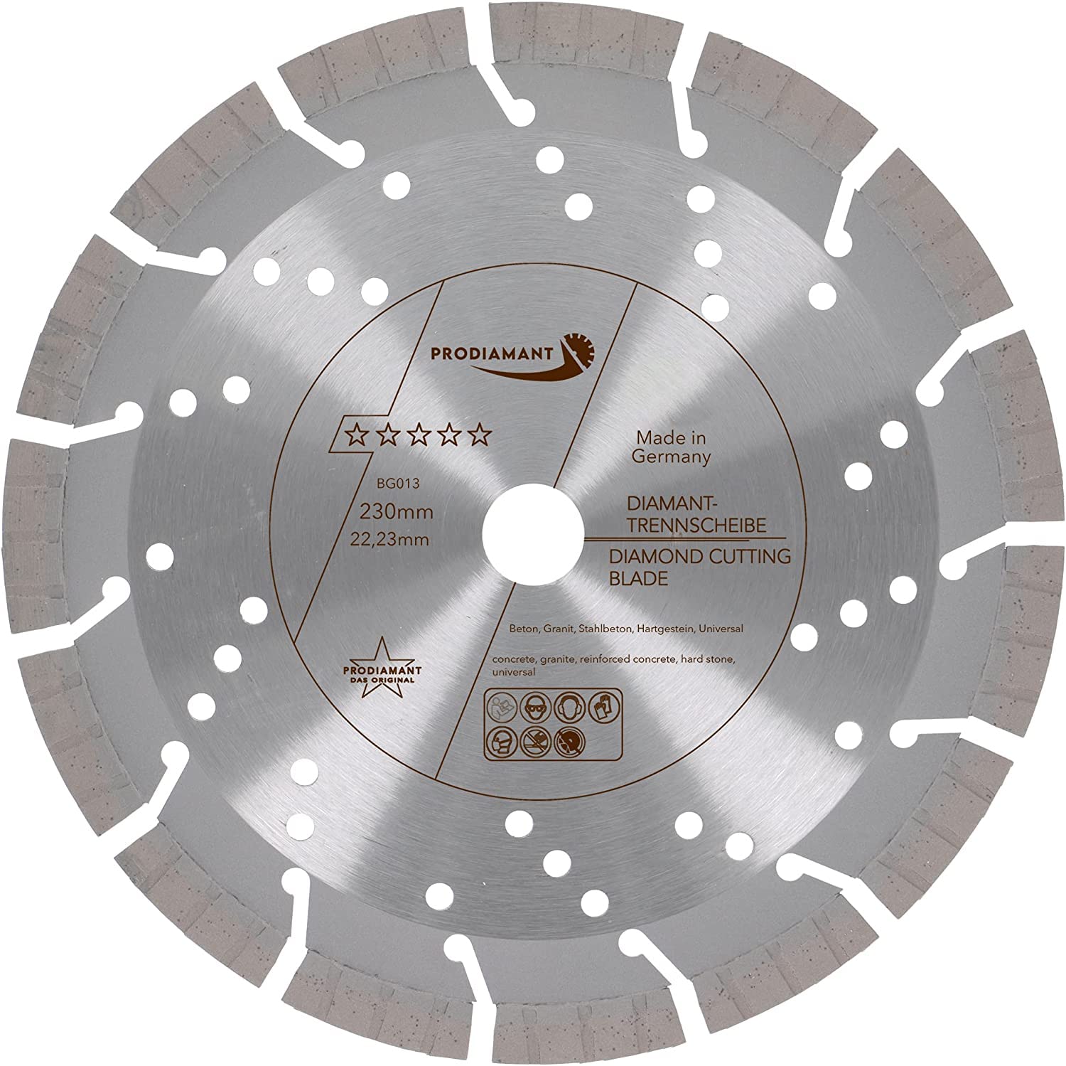 PRODIAMANT professional diamond cutting disc concrete granite Oxx 230 mm 9 inch x 22.2 mm Made in Germany laser welded