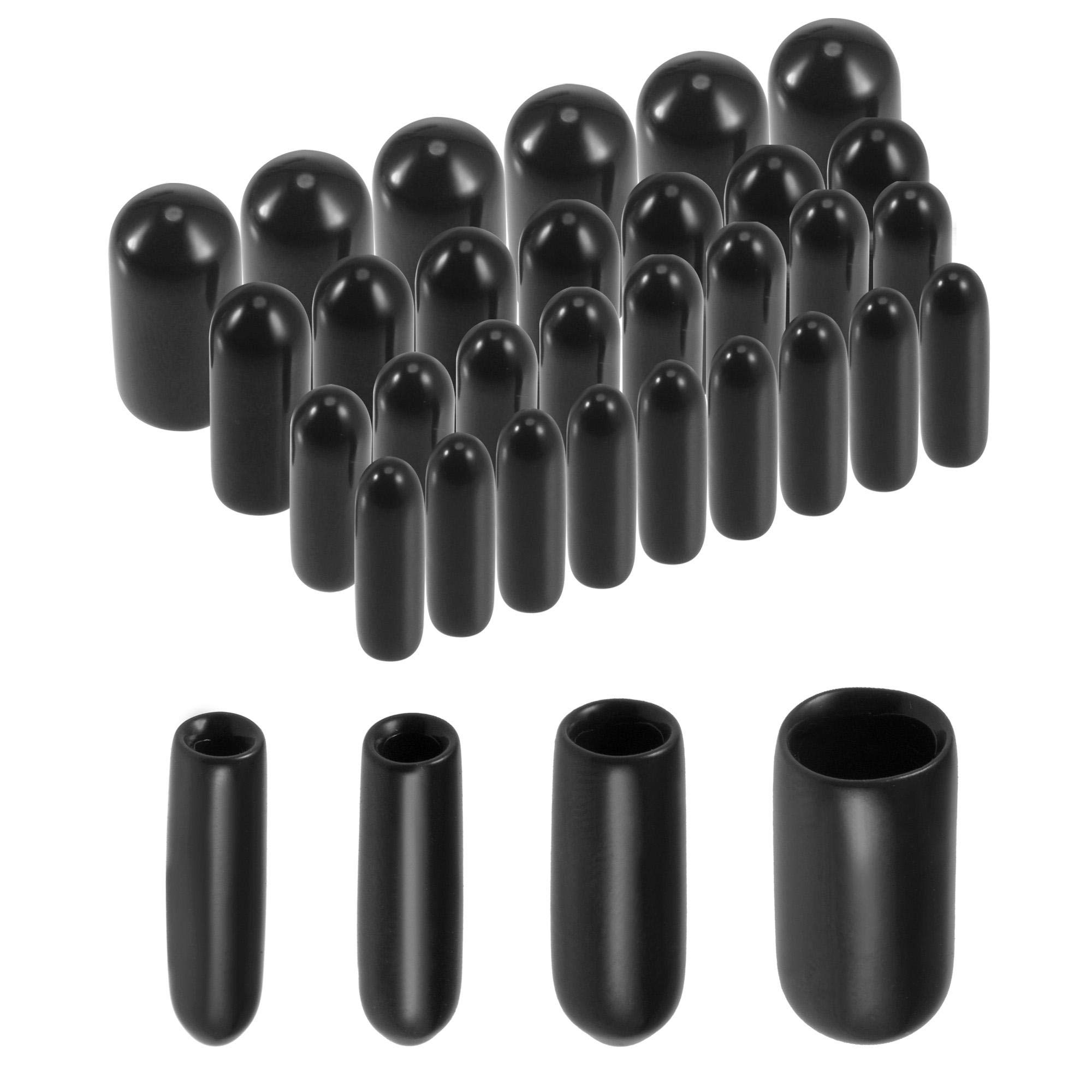 Photo 1 of uxcell 100pcs Round Rubber End Caps 3/32" 1/8" 5/32" 1/4" Black Vinyl Cover Screw Thread Protectors Assortment Kit