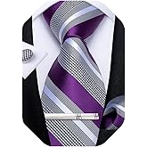 DiBanGu Mens Striped Tie Silk Woven Necktie and Pocket Square Cufflinks Tie Clip Set Wedding Business Formal Gift Tie for Men