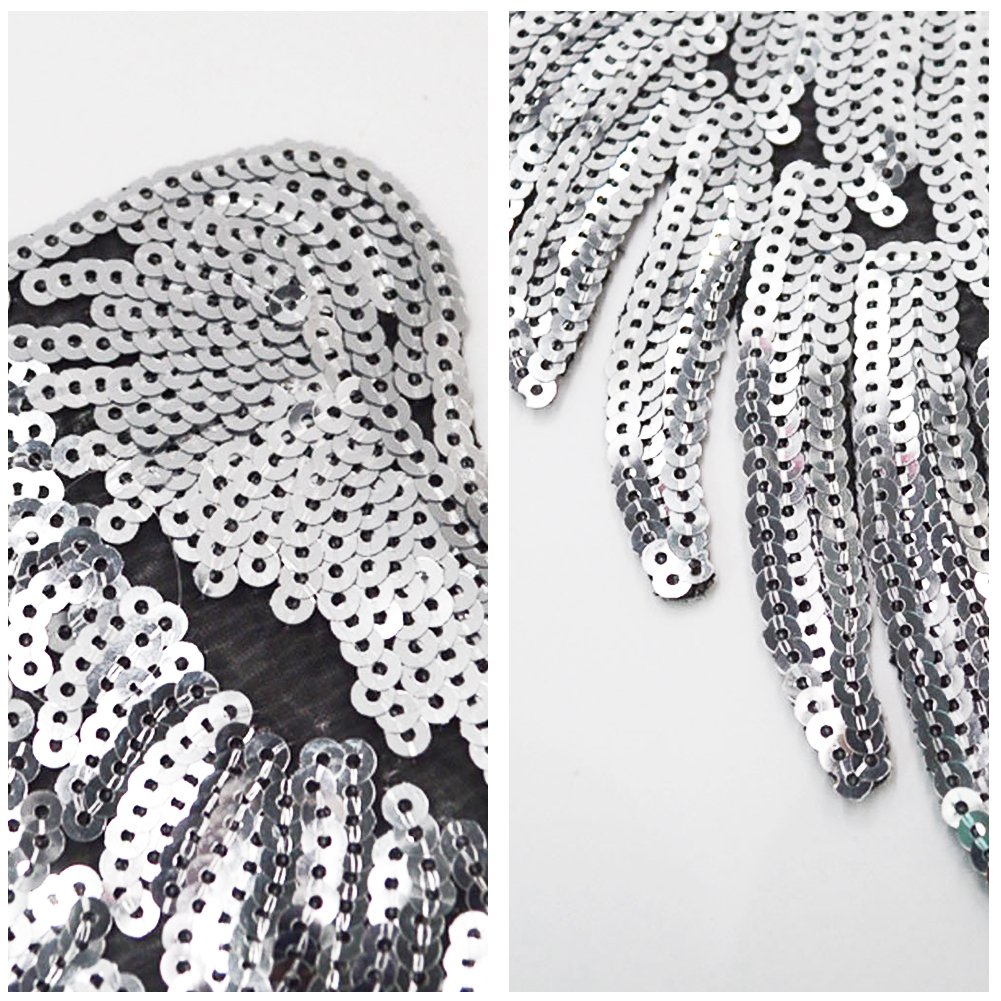 LoveInUSA Sequin Wings set, 2 PCS Sequins  Patches Silver Applique Wing Applique Iron On Wings Chanel Patches for Clothes Jackets Jeans Dress Hat DIY Accessory