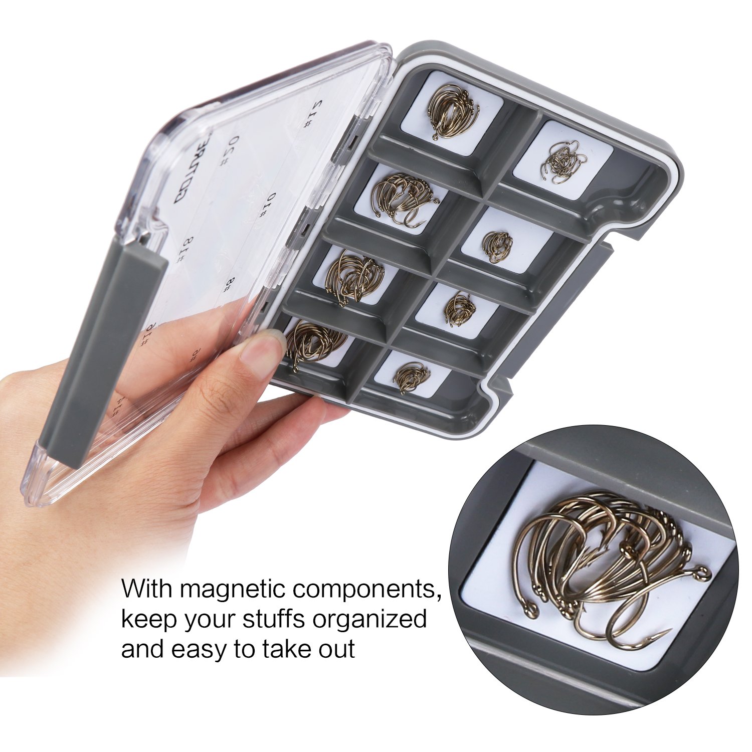 Goture Magnetic Waterproof Fly Fishing Box - High Strength ABS Transparent Lid Fly/Hook Box - Grey