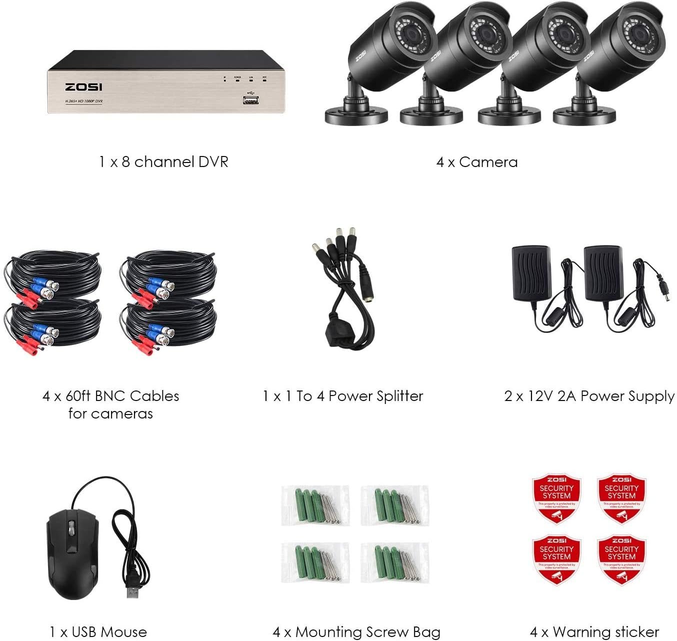 ZOSI 8CH CCTV Camera System, H.265+ 5MP DVR Recorder with 4 x 1080P Outdoor Security Bullet Cameras - Image 3