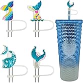 Amreich Blue Simple Modern Cup Accessories, Mermaid Pattern Straw Cover for Tumblers, Silicone Straw Toppers for Simple Modern & Hydro Flask Straw Cover Cap for 8mm Straws