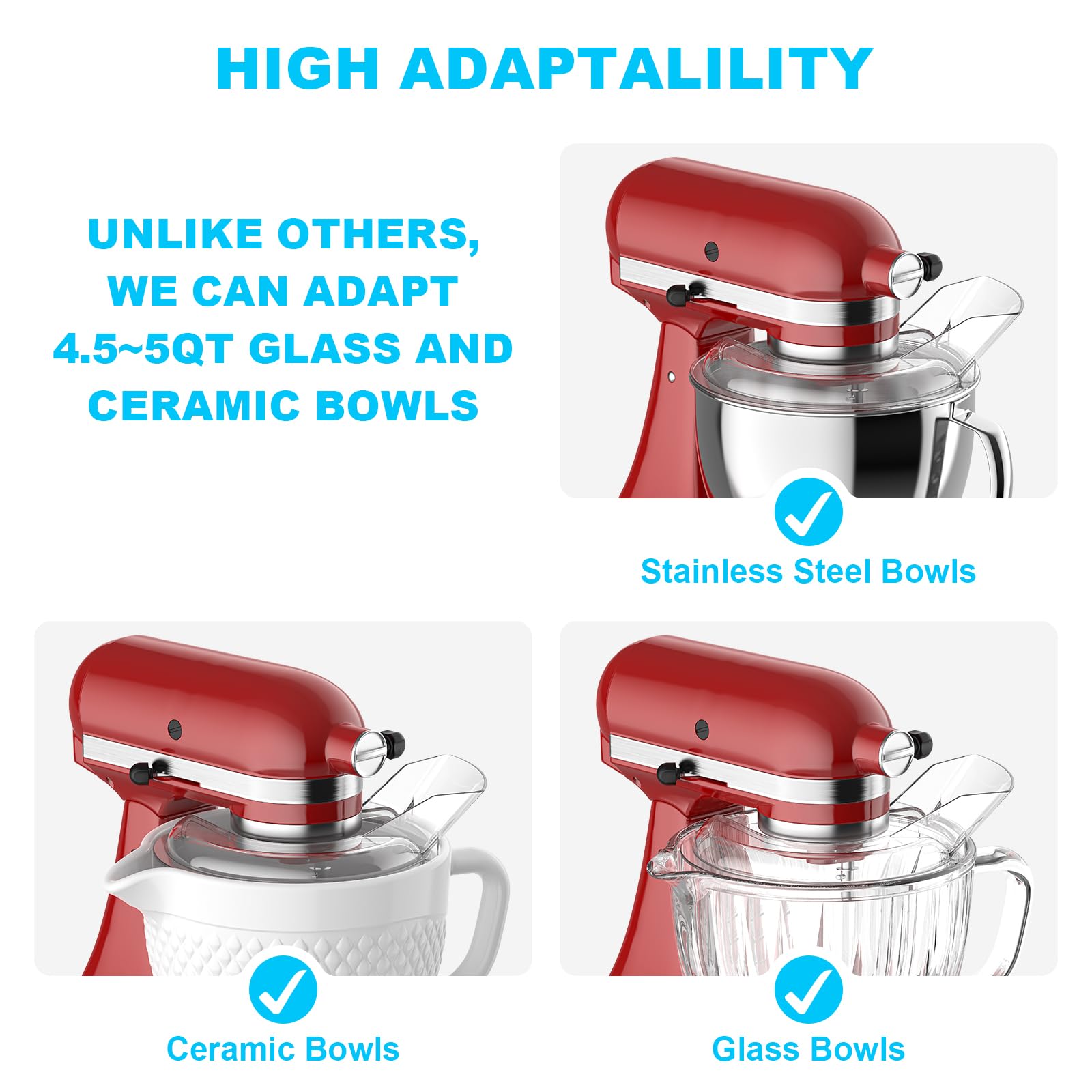 Pouring Shield for KitchenAid 4.5~5 QT Bowl (Stainless Steel, Glass, Ceramic) - Clear Safety Pouring Shield for KitchenAid Tilt-Head Stand Mixers, As Kitchen Aid Accessories and Attachments