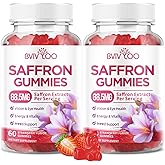 Saffron Gummies for Adult Kids, 10-IN-1 Formula with Saffron 88.5mg, Vitamins D3 & B6, Magnesium, Zinc, Ashwagandha, L-Theanine, St. John's Wort - Supports Mood & Focus, Strawberry Flavor, 60 Count