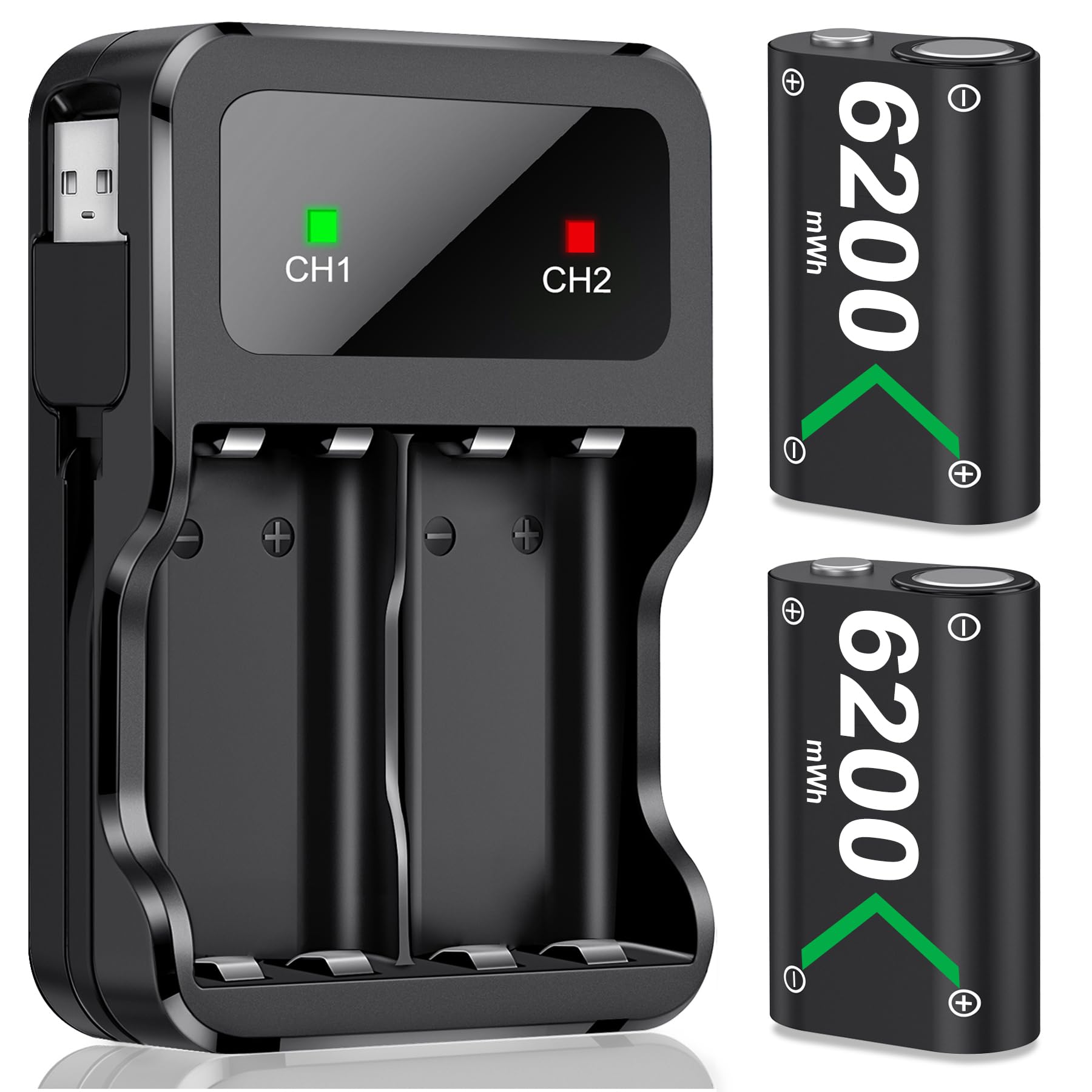 HELLCOOL Akku für Xbox One/Series X&S Controller, 2 Stück Hoher Kapazität 6200mWh NI-MH Batterien, Kompatibel mit Xbox Series X&S/Xbox One S/X/Elite Controller