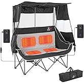 Nice C Heated Double Camping Chair with Canopy, Heated Outdoor Sports Folding Chair with Battery, Portable Padded Umbrella Chairs with Shade, Cup Holder, Cooler Bag, Loveseat for Lawn, Outdoors