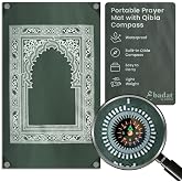 ABDEEZ Portable Travel Prayer Mats | Compass, Weights (Keeps mat in Place), and Pouch, Pocket Size (Green)