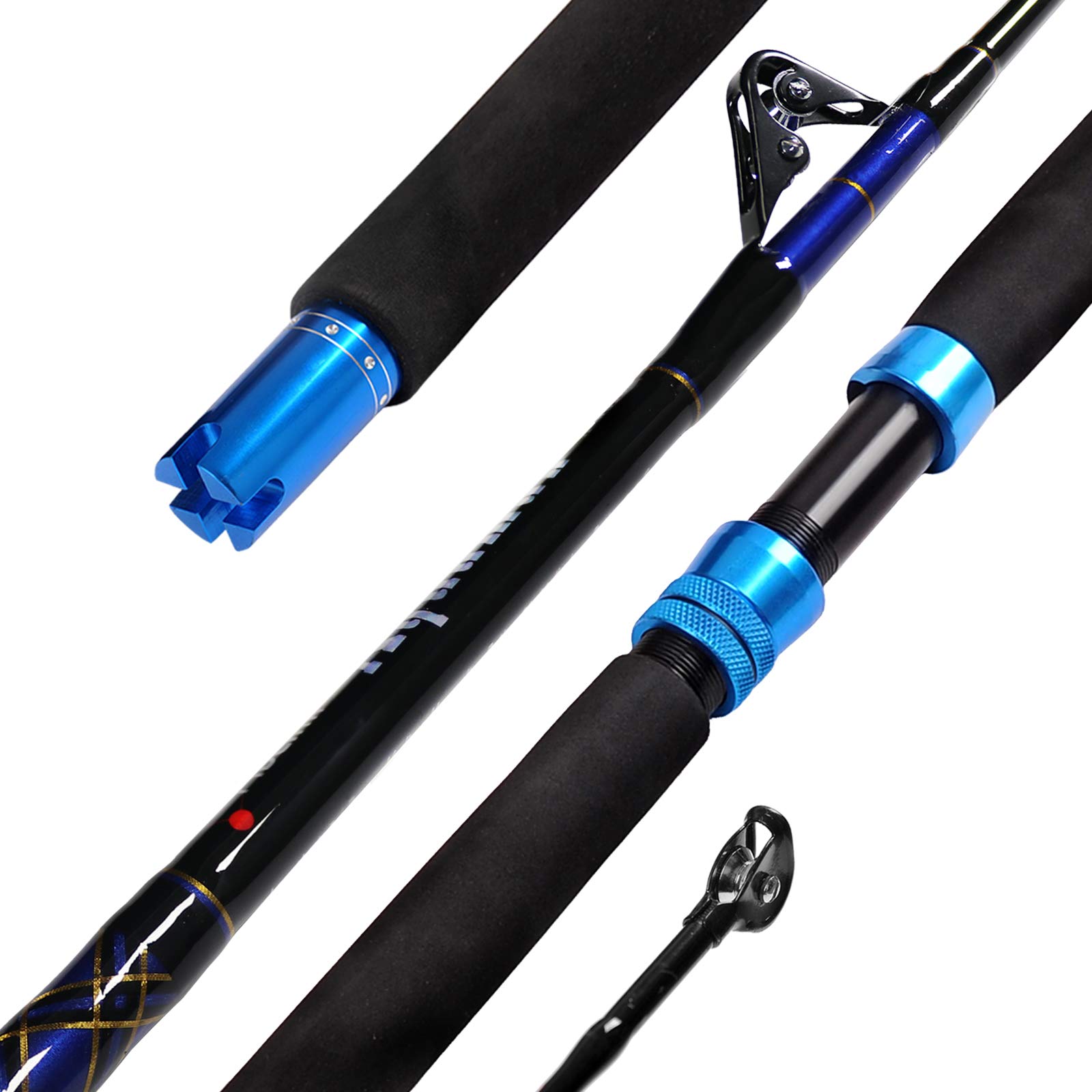fiblink 1-piece saltwater offshore trolling rod conventional boat rod carbon fishing pole(6-feet, 30-50lb/50-80lb/80-120lb)