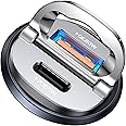 MRGLAS 125W USB C Car Charger, [Mini & Metal] USB C Car Charger Adapter Fast Charging PD65W & QC60W Dual Port Type C Cigarette Lighter USB Charger for iPhone 16 15 Pro Max S23 MacBook-Silver Gray