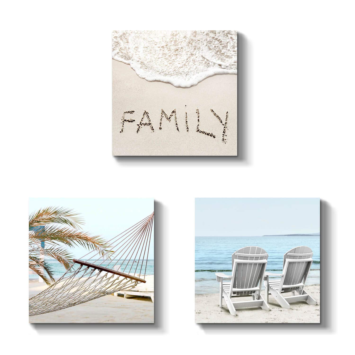 Seashore Beach Picture Wall Art: Seaside Artwork Seascape Painting Giclee Print on Canvas for Walls (12''W x 12''H x 3 PCS, Multiple Style)