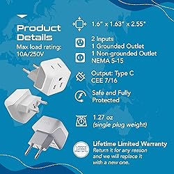 Ceptics European Travel Plug Adapter Europe Power