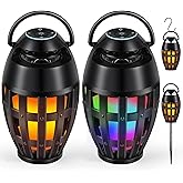 Outdoor Bluetooth Speakers with LED Flame Effect & Color Changing, IPX6 Waterproof, Bluetooth 5.3, USB Charging, Gifts for Men/Women, Torch Atmosphere Speaker for Patio/Garden/Party/Camping（2 Pack）