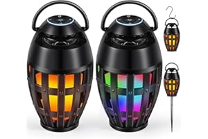 DEHIKEWELL Outdoor Bluetooth Speakers with LED Flame Effect & Color Changing, IPX6 Waterproof, Bluetooth 5.3, USB Charging, Gifts for Men/Women, Torch Atmosphere Speaker for Patio/Garden/Party/Camping（2 Pack）