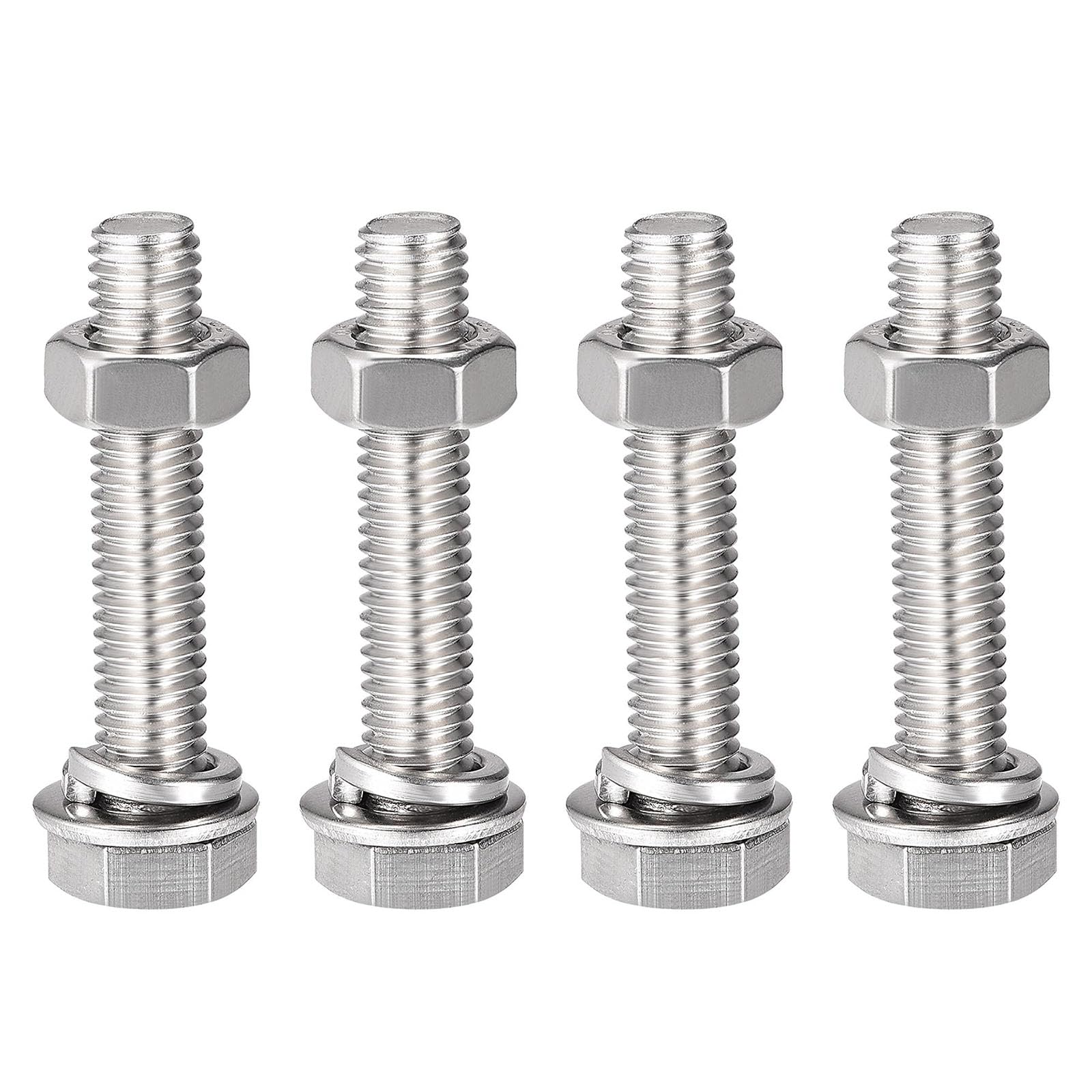 TOP-VIGOR 4Pcs M8 x 40mm Hex Head Screws Bolts, Nuts, Flat & Lock Washers Kits, 304 Stainless Steel Fully Thread Hexagon Bolts for DIY Bike Motorcycles Repair
