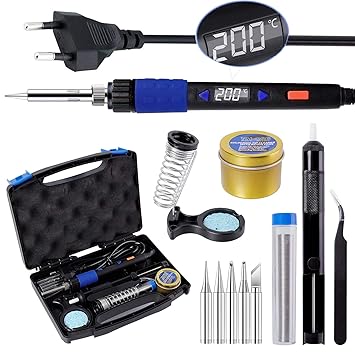 Kit del Soldador con pantalla LED,LYLIN 65W 220V Soldador Electrónica de Estaño, 90-480℃ Temperatura Ajustable, ON/OFF Interruptor, 5pcs Puntas diferentes, ...