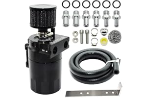 YIEXOVA Oil Catch Can, Oil Separator Collection Tank with baffle oil, 300 ml Universal Aluminum, Oil Reservoir with Breather Filter, with high Pressure Hose, Brackets, Black