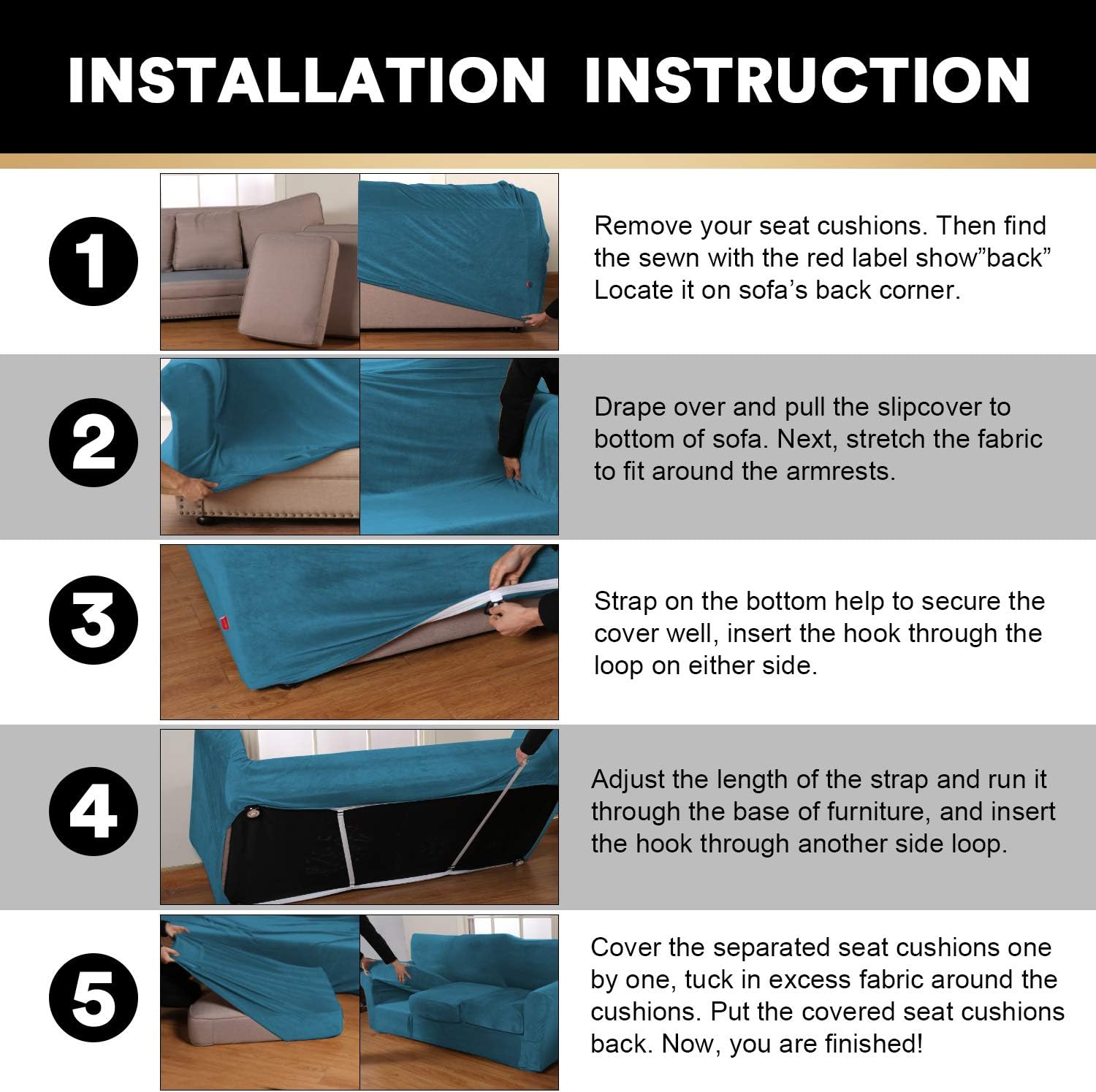 Real Velvet Stretch Chair Covers 2 Piece Armchair Cover Slipcovers - Include Base Cover and Cushion Cover - Sofa Covers Couch Covers 1 Seater Chair Slip Cover, Feature Thick Soft Velour, Blue: Kitchen & Dining