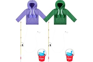 Meooeck 6 Pieces Christmas Accessories Set Including 2 Holiday Clothes Outfit, and 4 Novelty Toy Accessories for Kid(Fishing)