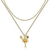 MTMY Birth Flower Necklaces for Women 18K Gold Plated Dainty Layered Birth Month Flower with Birthstone Pendant Necklaces Personalized Custom Floral Jewelry