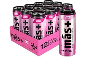 Más+ By Messi 19.2oz Miami Punch Sports Drink & Hydration Beverage, Natural Flavors with Vitamins and Electrolytes, No Artificial Sweeteners or Colors, 12-pack