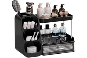 UFORU Makeup Organizer for Vanity with Brush Holder, 2 Tiers Countertop Skincare and Cologne Organizer for Bathroom Vanity, L