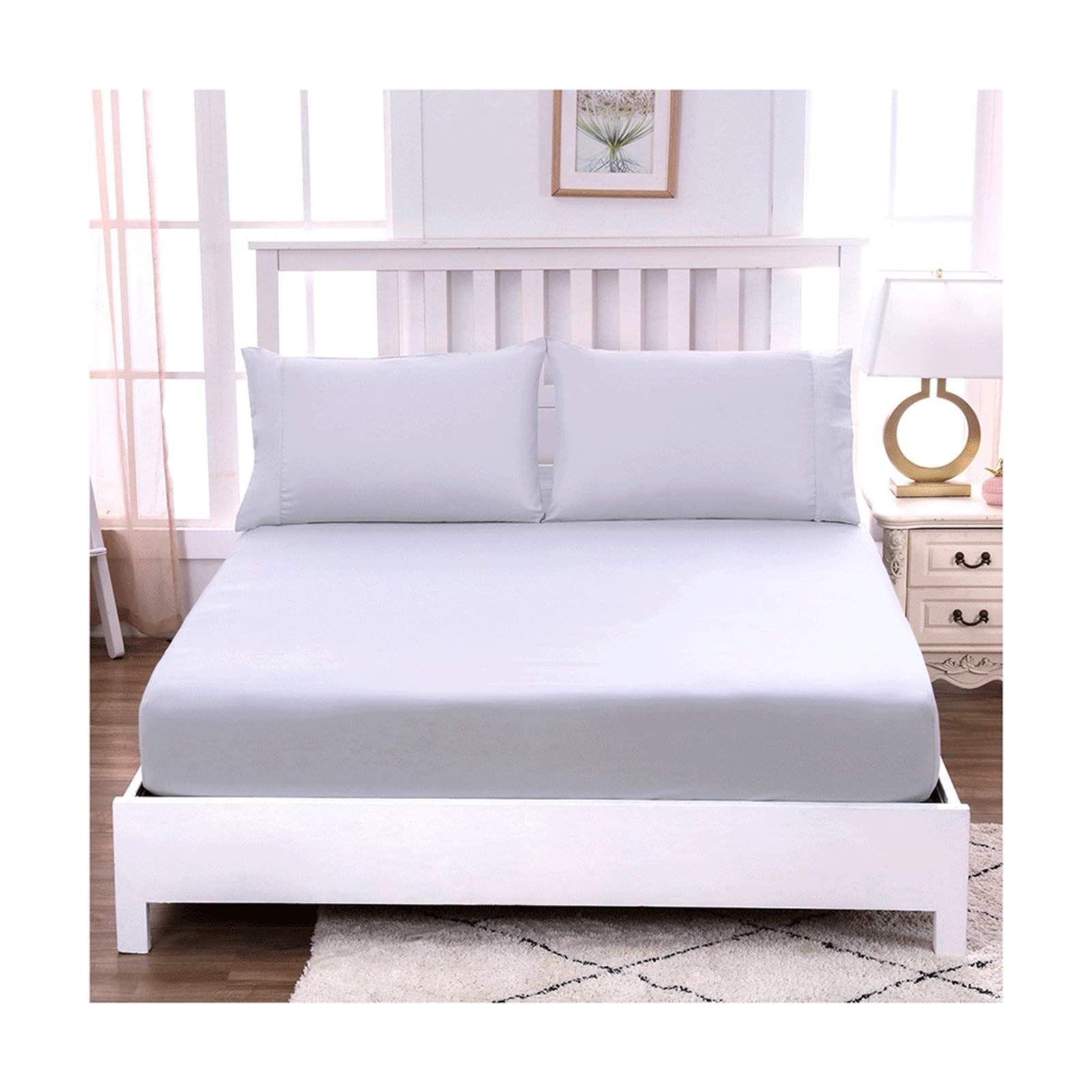 Queen Size Fitted Sheet Solid color Extra deep fitted bed sheets 16 inch (40 cm) Soft Brushed Microfibre Fabric - Shrinkage and Fade Resistant - Bottom Sheet 150 * 200cm